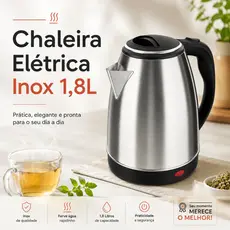FIX/STARTOOLS Chaleira Jarra Elétrica 110V ou 220V 1.8 Litros 1000W Inox Prateada