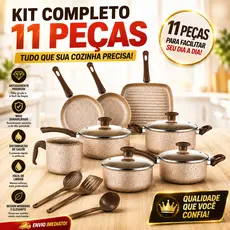 Jogo de Panelas Antiaderente 8, 10 ou 11 Peças - Com Tampas de Vidro e Utensílios
