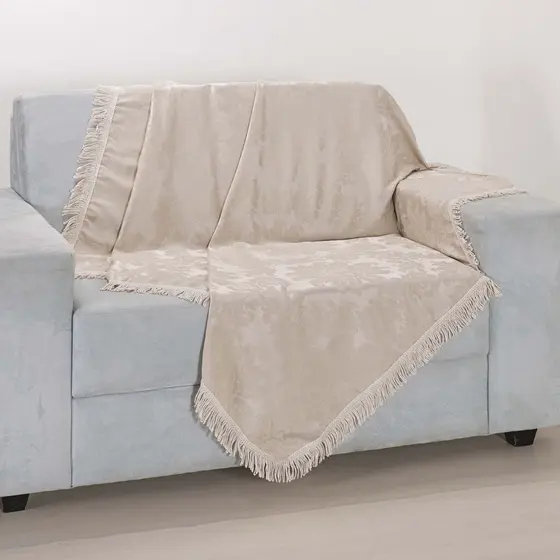 Manta Xale para Sofá com FRanja Jacquard Liso  1,50 x 1,50 m
