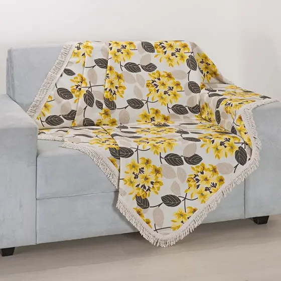 Manta Xale para Sofá com Franja Jacquard Grande Estampado Sala Decoração Proteção 2,90m