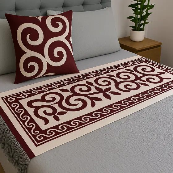 Peseira Xale Cama Decorativo Franja Tecido Algodão 2 Almofadas Enchimento Manta Sófa Estampa Floral Etnica