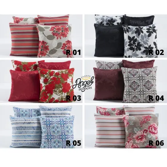 Kit 4 Capas Para Almofada Decorativas Jaquard 42x42 Ziper Embutido Estampas Coloridas