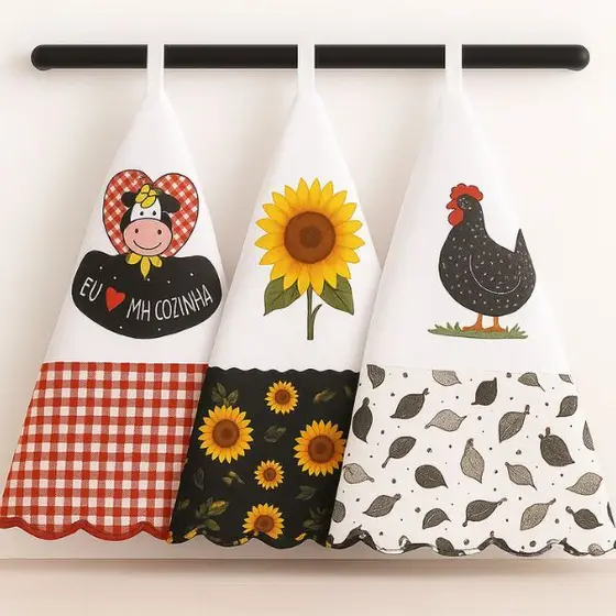 Kit 7 Toalhas de Prato Bordado 100% Algodão Decorado
