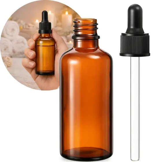 30 Frascos De Vidro 50ml Conta Gotas/Ambar - Tampa lacre + Bulbo e Canula de Vidro