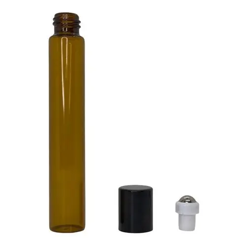 Frasco de Vidro Rollon âmbar 10ml Roll-on Com Tampa e Esfera de Inox