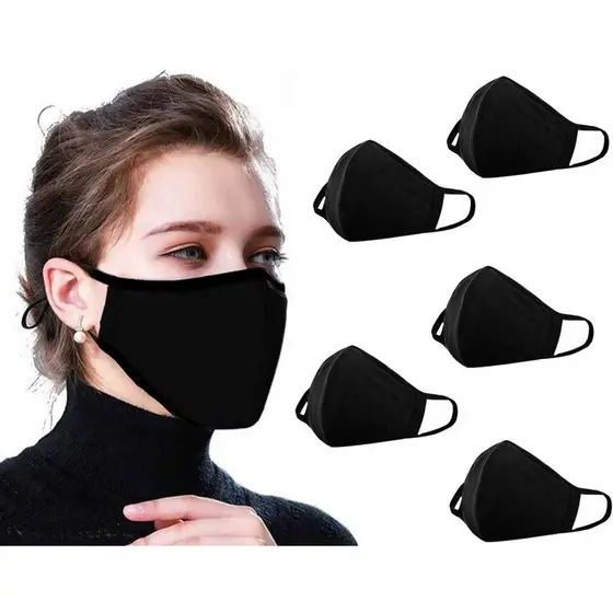 Kit 5 Máscaras Antibacteriana Reutilizável Tecido Lavável Dupla Camada De Proteção Algodão Preto