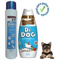 Kit Banho Pet Antialérgico Pele Sensível: Shampoo +Condicionador Pet s/ enxágue, Leave-in c/ óleo de coco Cães Gato