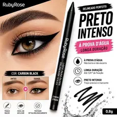 Lápis para Olhos Delineador à Prova D'água - Carbon Black / Preto - Ruby Rose (HB050)/Lápis de Olho Eye-Catching
