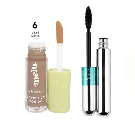 Corretivo Líquido Cobertura Leve Melu Ruby Rose 5ml Maquiagem + Máscara para cílios T&G Tango RÍMEL