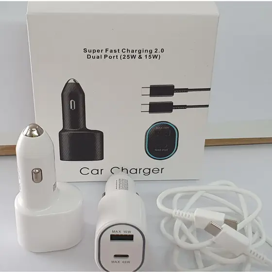 Carregador De Carro 25W 15W Porta Dupla Tipo C USB Adaptador Para Celular Android