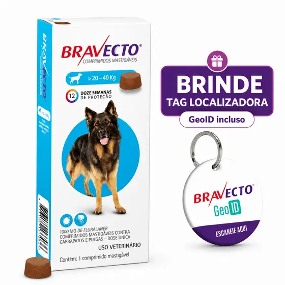 Bravecto Comprimidos Antipulgas e Carrapatos MSD para Cães de 20 a 40 kg