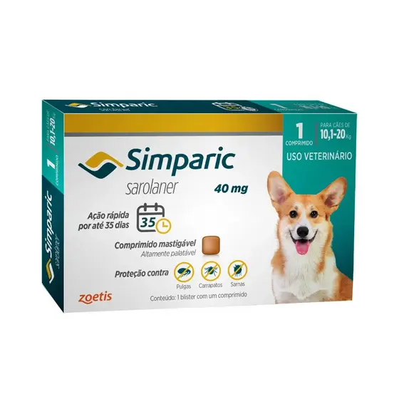 Antipulgas para Cães Simparic 40 mg 10,1 a 20 kg - 1 Comprimido