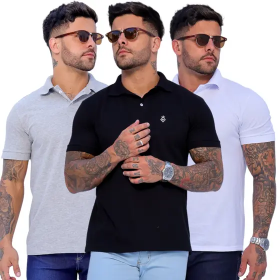Kit 3 Camisa Gola Polo Masculina Piquet Premium Original Casual