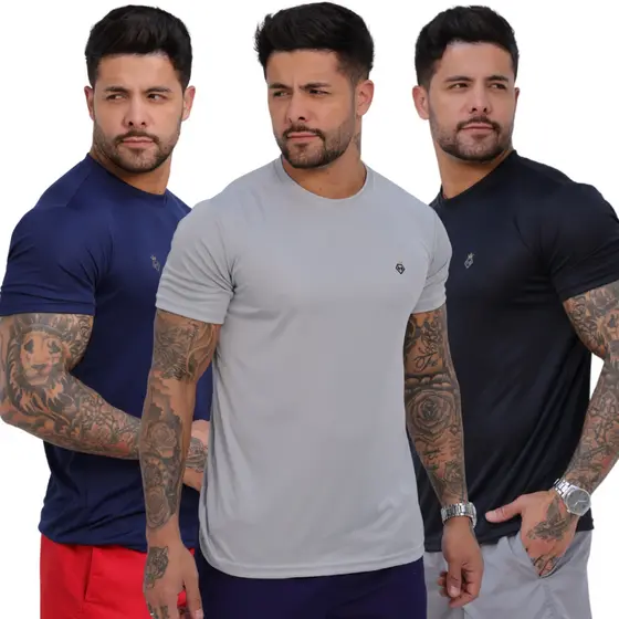 Kit 3 Camiseta Dry Fit Academia Masculina Treino Corrida Esportes Seca Rápido Esportes Exercícios