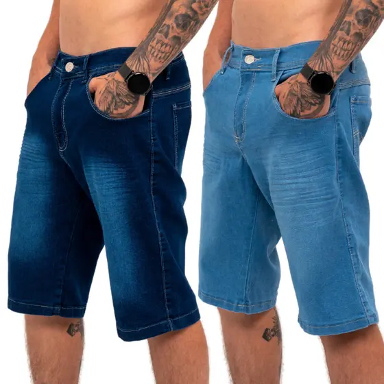 Kit 2 Shorts Masculina Jeans Bermuda Lycra Elastano Plus Size Direto Da Fabrica