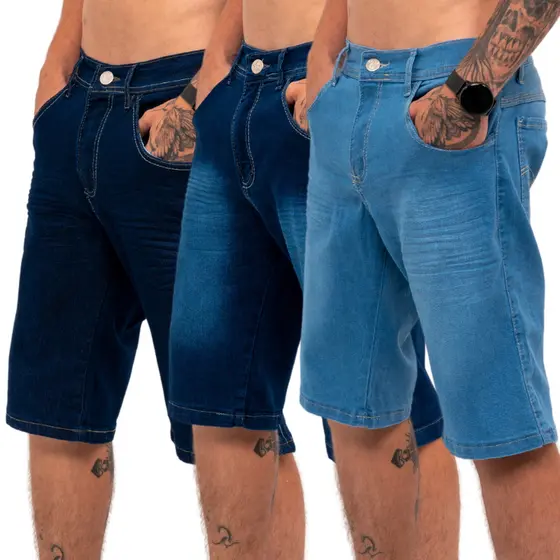 Kit 3 Bermudas Masculina Jeans Lycra Elastano Direto Da Fábrica