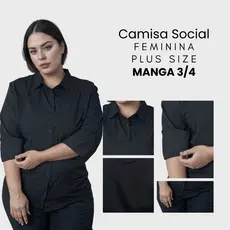 Camisa Social Feminina Manga 3/4 Plus Size Camisa Feminina Social Extra Grande Microleve Com Elastano Blusa Social Plus