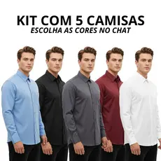 Kit 5 Camisa Social Plus Size Manga Longa Camisa Masculina Social Tamanho Extra Grande Camiseta Social G1 G2 G3