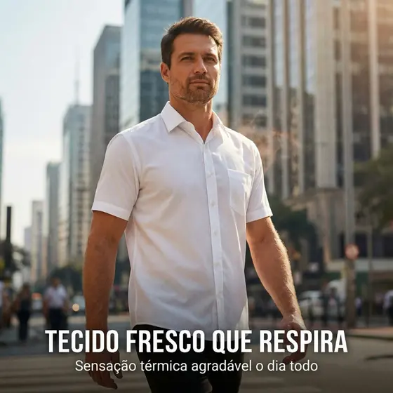 Camisa Social Masculina Manga Curta Amassa Elegante Camisa Social Masculina Elastano