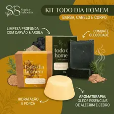 Kit Todo Dia Homem: Shampoo 3 em 1 + Condicionador Sólido Masculino - Anticaspa Volume Hidratação - Cabelo Barba Corpo