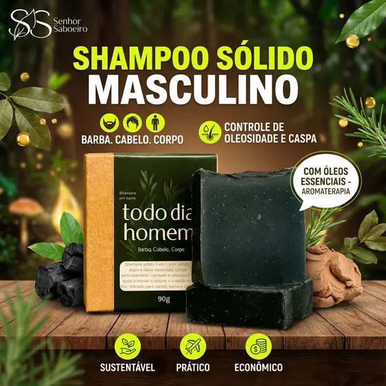 Shampoo Masculino Anticaspa 3 em 1 Cabelo Corpo e Barba  Volume  e Hidratação