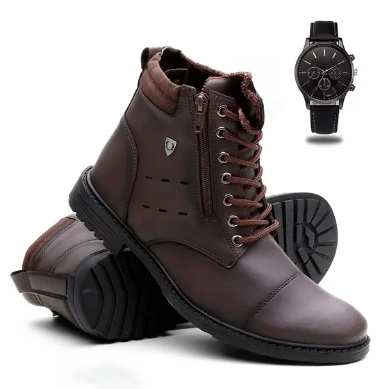 Bota Masculina Casual Coturno Original + Relógio Ponteiro