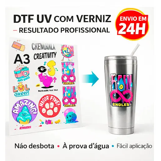 Impressão em Folha DTF UV Adesivos Tamanhos A3, A4 e Metro 28x100cm envio em 24H