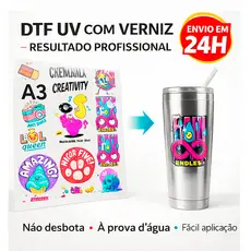 Impressão em Folha DTF UV Adesivos Tamanhos A3, A4 e Metro 28x100cm envio em 24H