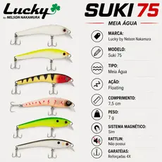 Isca Artificial para pesca de Meia Agua by Nelson Nakamura Lucky Suki 7,5cm 7g Tucunaré Traira