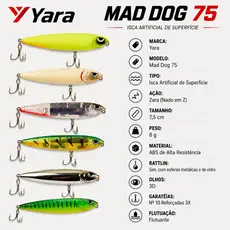 Isca Artificial peca de Superfície Yara Mad Dog 7,5cm 8g Tucunaré Traíra Dourado