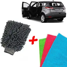 Kit de Lavar Carro Moto Limpeza automotiva Luva +3 Pano Microfibra
