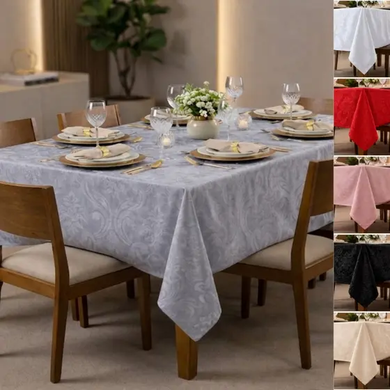 Toalha de Mesa 6 Cadeiras Jaquard Retangular 6 Lugares