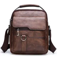 Bolsa Masculina de Couro PU de Lado Ombro Bolsa Crossbody Mão Casual Elegante Retrô Necessaire