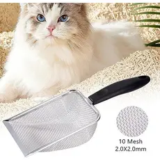 Pá Prática Higiênica Limpeza De Areia para Gatos Animais de Estimação Peneira Coletora Aço Inox