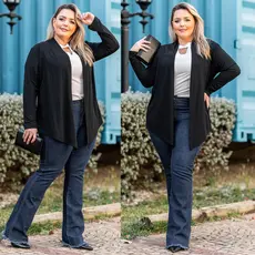 Blusa Casaquinho Blazer Social Feminino Plus Size Manga Longa Básico Moda Feminina