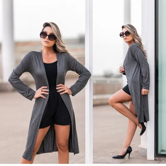 Cardigan Kimono  Longo  Casaco Feminino Blusa Casaquinho Liso Moda Feminina Outono Inverno