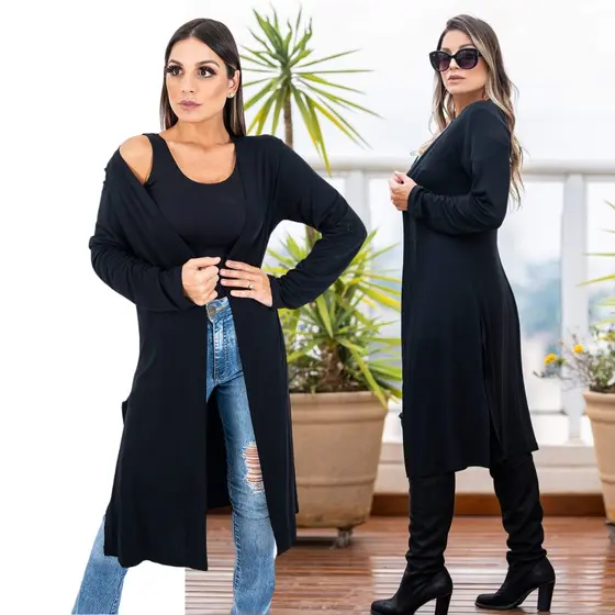 Casaco Sobretudo Cardigan Kimono Feminino Longo Social Básico Moda Feminina