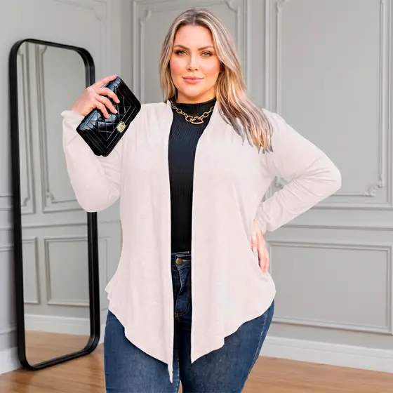 Cardigan Feminino Plus Size Casaco Assimétrico Outono Inverno GG ao G4