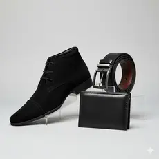 Kit Bota Camurça Masculina Confortável Cinto Carteira Couro Chelsea Chukka Coturno Botina Trabalho Festa Elegante Dia