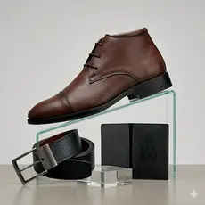 Kit Bota Masculina Casual Confortável Cinto Carteira Couro Coturno Cano Médio Chelsea Chukka Casamento Festa Botina Fino