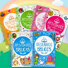 Coleção Livro Infantil 365 Desenhos Atividades Em Espiral Para Meninas Meninos Bíblicos Criança Colorir