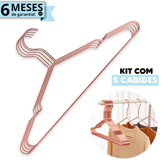 Kit 5 Cabide Adulto ou Infantil Metálico Dourado P/ Calça Roupa Vestido Aço Inoxidável Premium