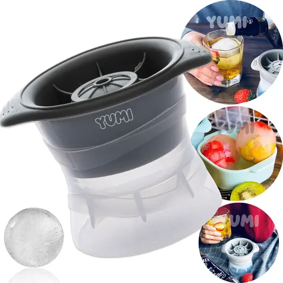 Forma Gelo Esférico Bola Plástico C/ Tampa Silicone Redonda  Gelo Whisky Bar Ice Ball Original Premium
