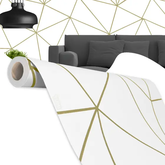 Papel De Parede Autocolante 5 metros x 0,45cm Zara Cinza Gold Infantil Geométrico Para Decoração De Quarto Sala Banheiro