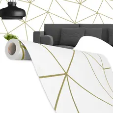 Papel De Parede Autocolante 5 metros x 0,45cm Zara Cinza Gold Infantil Geométrico Para Decoração De Quarto Sala Banheiro