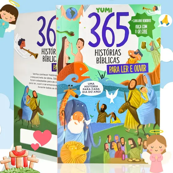 Livro Infantil 365 Histórias Bíblicas Para Ler E Ouvir Áudio - Com Qr Code E Lindas Ilustrações