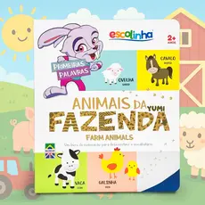 Livro Infantil Bebê Primeiras Palavras Em Inglês E Português Animais Fazenda Montessori Capa Dura
