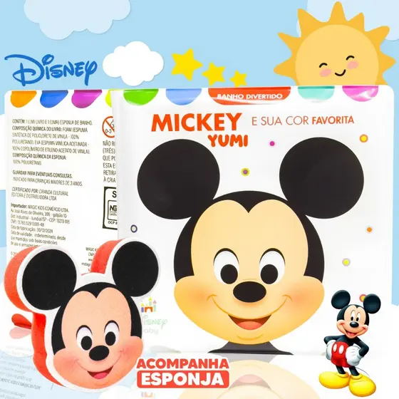 Livro de Banho Disney Baby Mickey | Sensorial com Esponja Macia | Leitura Infantil Para Bebês