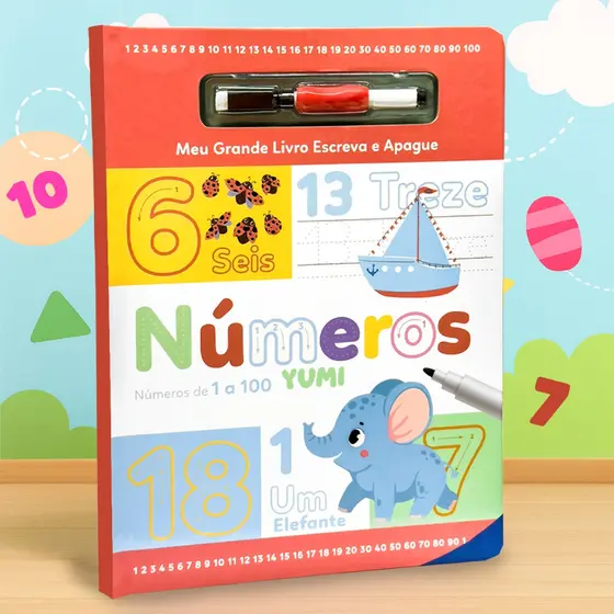 Meu Grande Livro Caderno De Caligrafia Infantil Caneta Apagável | Números De 1 A 100 - Edição Premium