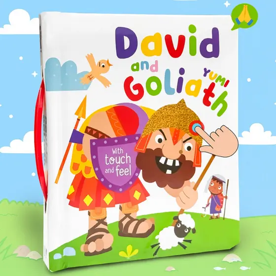 Livro Infantil Histórias Bíblicas Em Inglês Com Toque E Sinta - David and Goliath | Bíblia do Bebê Sensorial